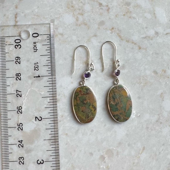 NWOT Sundance Rainforest Night Earrings, Bamboo Jasper, Amethyst, Sterling - Picture 6 of 6